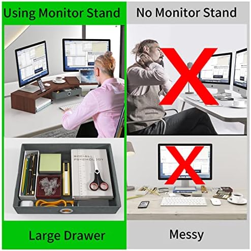 WESTREE Dual Monitor Stand Riser with Drawer - Adjustable Length and Angle, 2 Phone Hold, Desktop Organizer for Computer/Laptop/PC/Printer