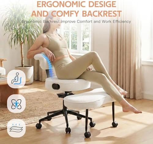 Ergonomic Cross Legged Chair, 360° Swivel Meditation Chair with Wheels - Adjustable Height for ADHD Desk & Yoga, Wide Criss Cross Chair for Home, Beige