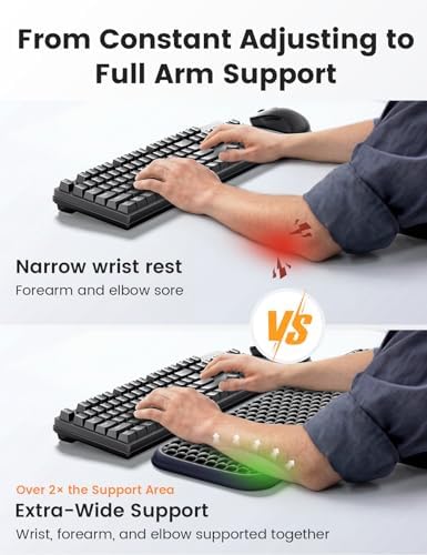 Vaydeer Extra Large Wrist Rest Set for Keyboard and Mouse, Computer Ergonomic Wrist Support, Armrest Elbow Pad Mouse Rest, Typing Pain Relief Soft Memory Foam Desk Cushion for Office Work Gaming