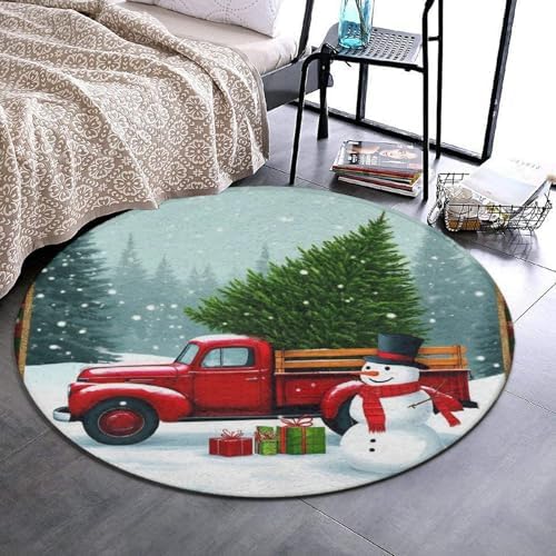 Women's Large Home Decor Mat, Soft Round Yoga Carpet, Non Slip Machine Washable Home Office Circle Rug Christmas