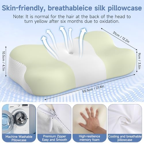Cervical Neck Pillow Memory Foam Ergonomic Single-Sided High-Low (Green)