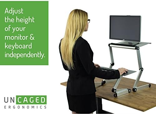 Uncaged Ergonomics Standing Desk Converter with 2 Fans & 3 USB (Silver)