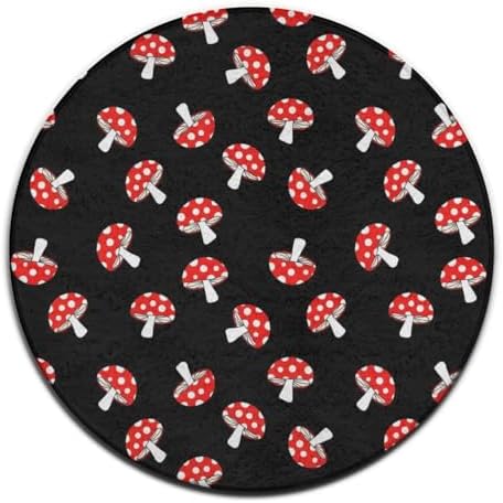 Men's Large Home Decor Mat, Soft Round Yoga Carpet, Non Slip Machine Washable Home Office Circle Rug Cute Cartoon Red Mushrooms, 60inch