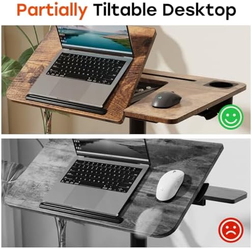 JOY worker Mobile Sit Stand Desk, 60° Tiltable Portable Desk, Rustic Brown