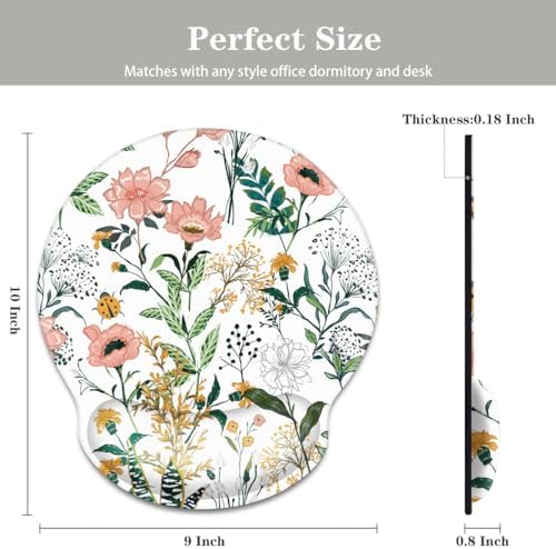 Floral Ergonomic Mouse Pad with Wrist Support, Cute Premium-Textured Mouse Mat for Wireless Mouse, Non-Slip Rubber Base, Desk Accessories for Laptop, Office, Home, Game, White Flower