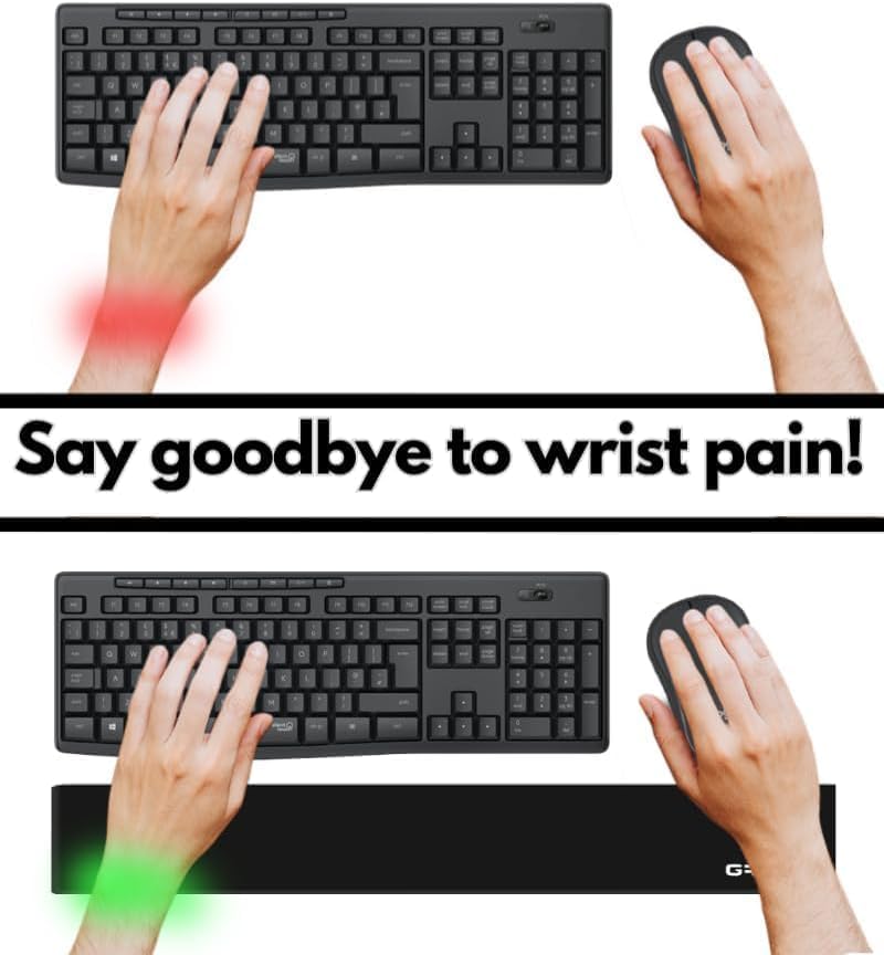 GRIFITI Slim Wrist Pad 24" x 4" x 0.375" Inch Extra Long Soft Profile Keyboard & Mousepad Wrists Rest for 1/4 Inch Thick Keyboard with Trackpad or Mouse Ergonomic Support
