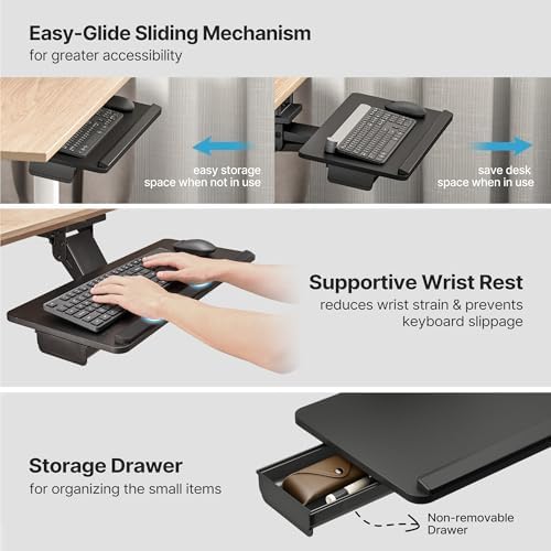PEGZONE Keyboard Tray Under Desk Slide Out, 25 x 11 inch, Black