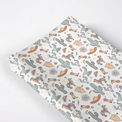 Western Cactus Horse Cow Skull Native Sun Moon Stars American Pattern Baby Changing Pad Cover, Unisex Western Nursery Diaper Changing Table Pad Mat Sheet for Boys Girls-16x32