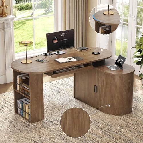 HSH L Shaped Office Corner Desk with Storage Cabinet for Home 60 Inch