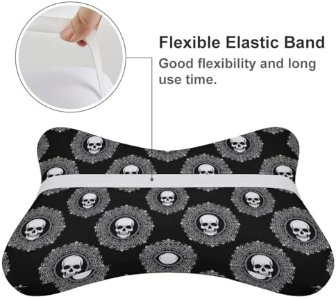 2 Pcs Comfortable Car Neck Pillow Black Skull Vintage Travel Headrest Support for Driving Airplane Home Resting