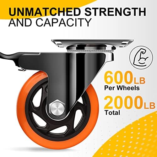 QNCZ 4" Caster Wheels, Outstanding Casters Set of 4 Heavy Duty, Silent Industrial Casters, Locking Casters Wheels for Furniture, Castor Wheels for Cart, Workbench.