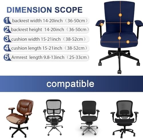 Tallew 4 Pcs Office Chair Covers Set Computer Universal Protective Stretchable Chair Seat Covers Desk Armrest Cover Slipcovers Pads Office Cushion Backrest for Rotating(Regular,Navy Blue)