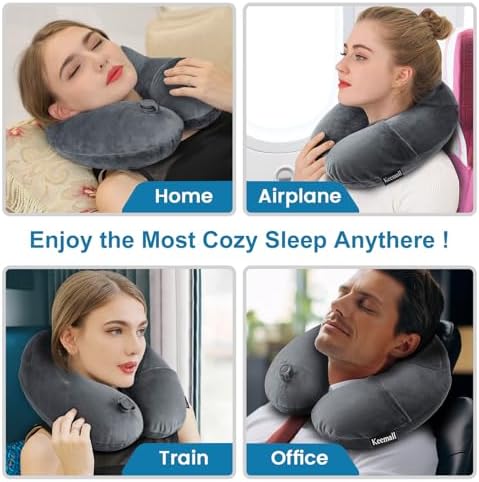 Keemall Inflatable Neck & Shoulder Travel Pillow for Airplane Naps