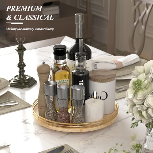 AMH 12-Inch Farmhouse Oak Lazy Susan Cabinet Organizer