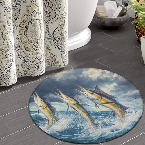 Home Decor Non Slip Kitchen Office Circle Rug, Machine Washable Modern Round Area Rug, Room Sofa Yoga Soft Round Carpet Whimsical Fish Painting, 24inch