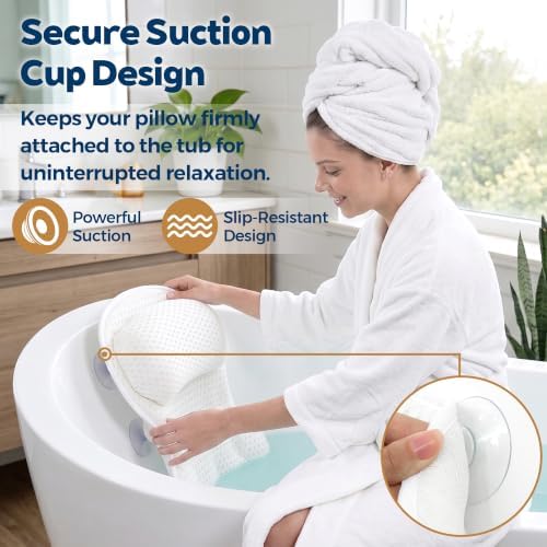 Bath Pillow for Tub,Bathtub Pillow for Head,Neck,Shoulder and Back Support,Soft Bath Tub Pillow for Bathtub,Hot Tub and Spa,White
