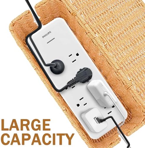 2PCS Cable Management Box, Handmade Rattan Cable Organizer Cord Basket