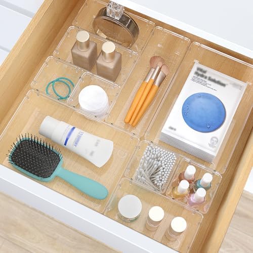 33 PCS Plastic Drawer Organizers Set, 4 Size Desk Drawer Organizer Trays