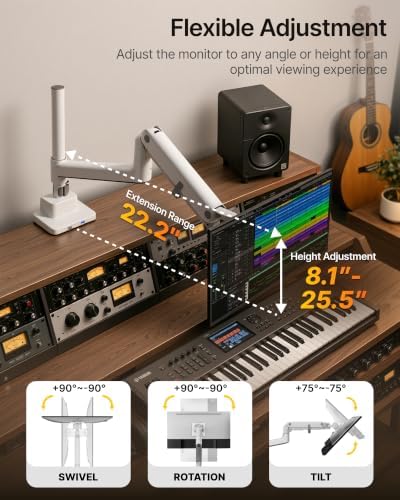 monTEK Ultrawide Monitor Arm Max 57",Height Adjustable 25.5",with USB，White