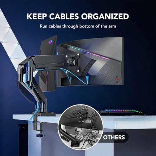 Dual Monitor Stand, Adjustable Monitor Desk Mount for 17″–32″ Computer Screens, Full Motion VESA 75x75/100x100 with C-Clamp & Grommet Aluminum Base, Each Arm Holds 4.4 to 20 lbs AX09DB201