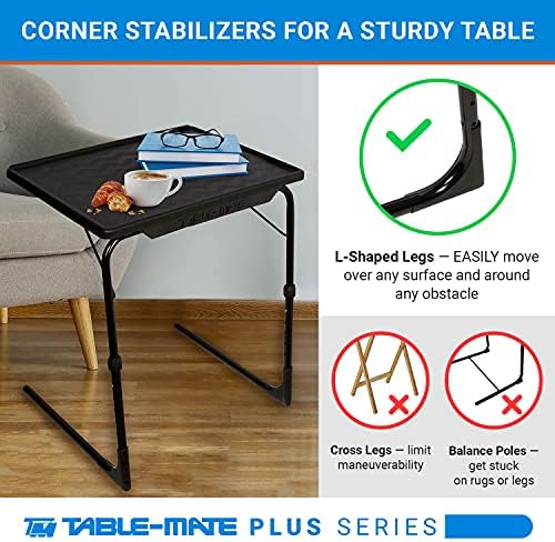 Table-Mate TV Tray Table | Portable Desk Folding Dinner Tray, Couch Table Trays for Eating Snack Food, Portable Laptop Desk, Bed Trays for Eating | Adjustable TV Trays with 3 Angles and Cup Holder