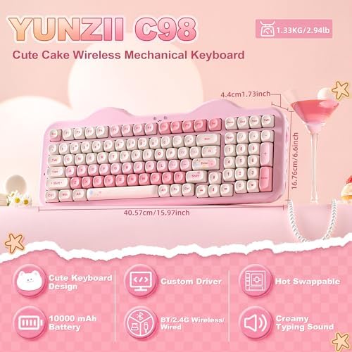 YUNZII C98 Cute Cake Wireless Mechanical Keyboard (Pink, Milk Switch)
