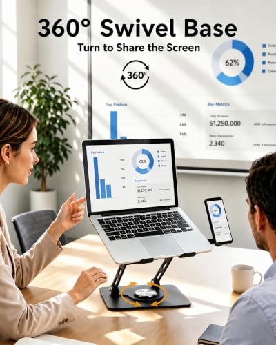 2-in-1 Laptop Stand with Phone Holder, 360° Swivel Laptop Riser for Desk