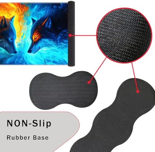 Keyboard Wrist Rest and Mouse Pad with Wrist Support Set Ergonomic Coaster,Memory Foam,Easy Typing Pain Relief,Large XL Desk Mat 31.5"x 11.8",Ice Wolf and Fire Wolf