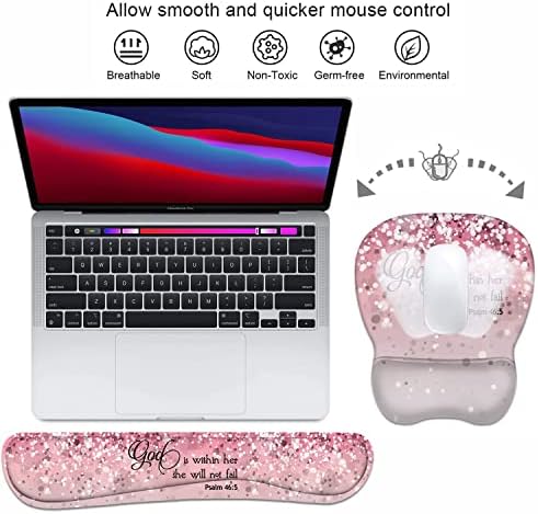 Ergonomic Mouse Pad Wrist Support and Keyboard Wrist Rest Set with Coasters, Non-Slip PU Base, Easy Typing & Pain Relief, Perfect for Home Office Working Studying, Quote Bible Verses Psalm 46:5