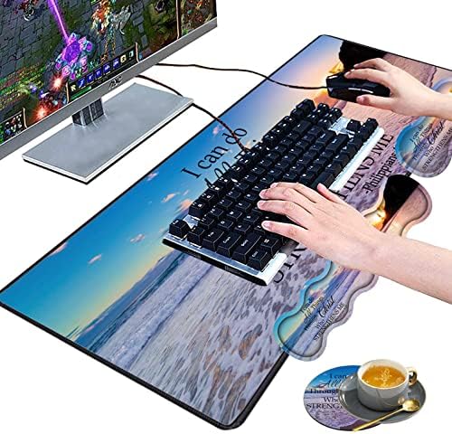 Large Gaming Mouse Pad, Keyboard Wrist Rest pad + Mouse Wrist pad + Coaster Set Extended Waterproof Non-Slip Table mat Suitable for Home Office Learning Games - Philippians 4-13