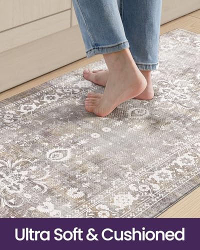 DEXI Kitchen Floor Mats Cushioned Anti Fatigue Runner Rug Grey Floral