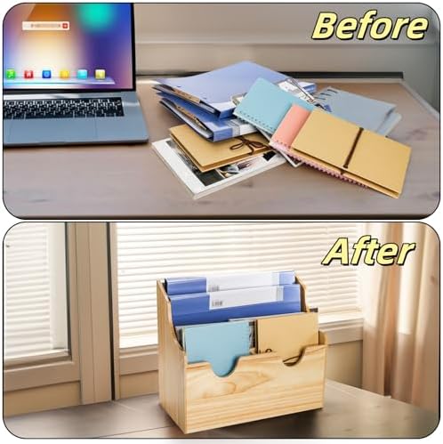 Wall Mounted Wood File Holder, 4 Tiers Magazine Organizer