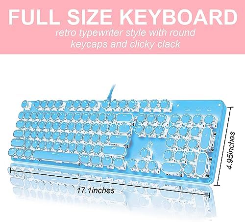 YSCP Typewriter Style Mechanical Gaming Keyboard White Backlit Wired with Blue Switch Retro Round Keycap 104 Keys Keyboard (Blue)