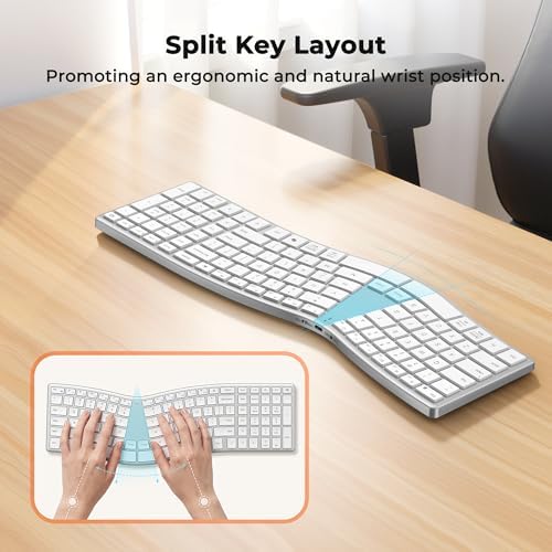MEETION Wireless Ergonomic Keyboard, Split S-Curve, Bluetooth & 2.4G, White