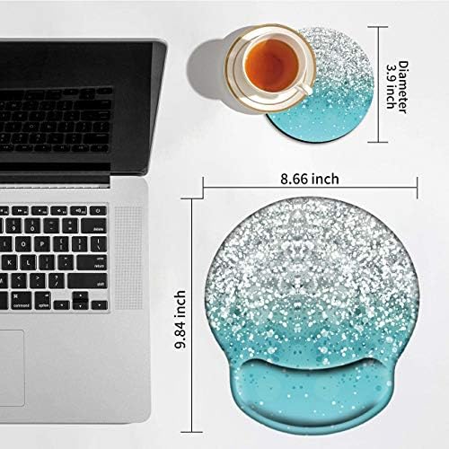 Ergonomic Mouse Pad with Wrist Support Gel, Glitter Blue Sparkle Gaming Mousepad with Wrist Rest Non-Slip Rubber Base for Laptop Computer Home Office + Cup Coaster