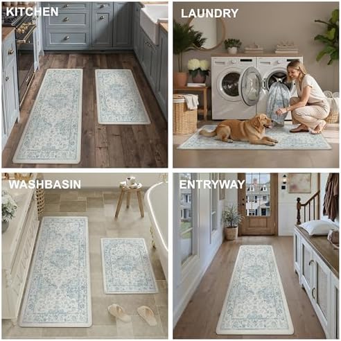 Anti Fatigue Blue Neutral Non-Slip Kitchen Mat 2 Piece
