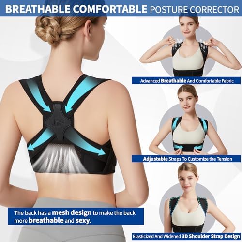 JMPOSE Back Posture Corrector for Women: Adjustable Shoulder Posture Brace Straightener Pain Relief (Black S/M)