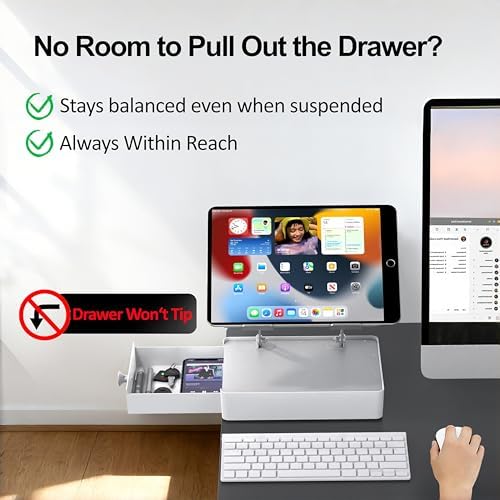 Laptop Stand with Storage Drawer, Heavy-Duty Metal Laptop Riser for Desk