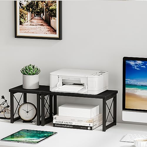 Honiter Desk Shelf Desktop Organizer 2 Tier Wood Small Bookshelf,Rustic Brown Freestanding Adjustable, Organizer, Stackable, Desk Stand, Storage Organizers, Kitchen Counter Display Rack