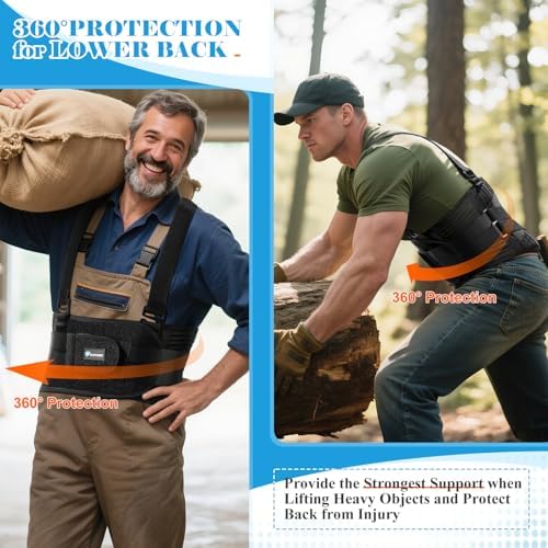Back Support Belt with 2 Removable Suspender Straps, Back Posture Corrector for Heavy Lifting Safety Protector, Work Back Brace for Men Women in Construction, Warehouse Jobs Large