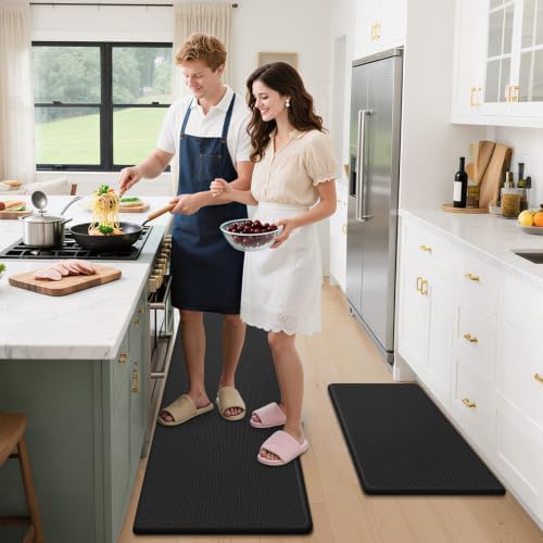 StepLively Kitchen Mat for Floor 2 PCS, Anti Fatigue Rugs, Black