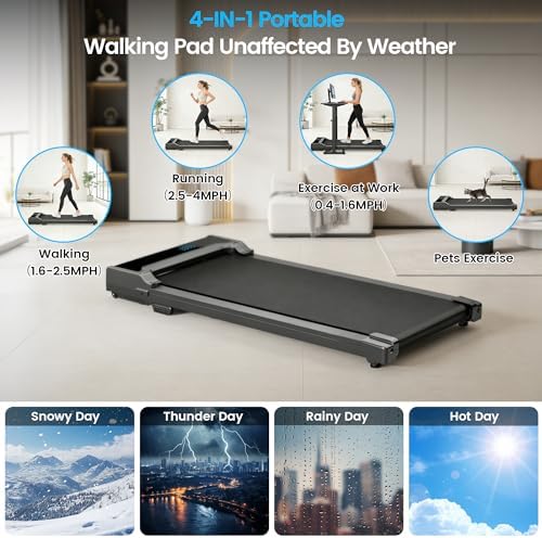 Walking Pad Treadmill for Home - Under Desk Walking and Running with Remote Control Portable Electric Machine Adjustable Slim Compact with 0.6-4.0MPH Modes Max up 265 Lbs for Home Office