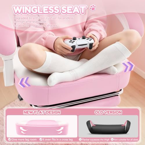 Gaming Chair, Ergonomic Computer Chair with Cat Embroidery, Pink