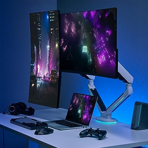 AVLT Dual 27”-43” RGB Gaming Monitor Arm Desk Mount - White