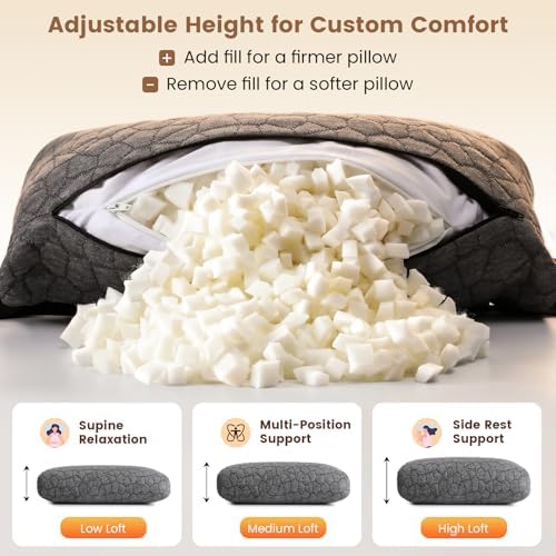 SUPA MODERN Adjustable Headrest Pillow for Recliner, Armchair & Sofa – Breathable, Non-Slip Shredded Memory Foam with Washable Cover for Neck Support & Pain Relief (Straps)