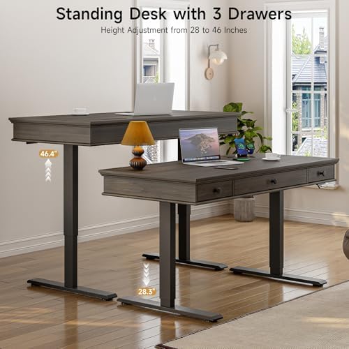 ONBRILL Standing Desk with Drawers, 55 x 23 Inch Electric Height Adjustable