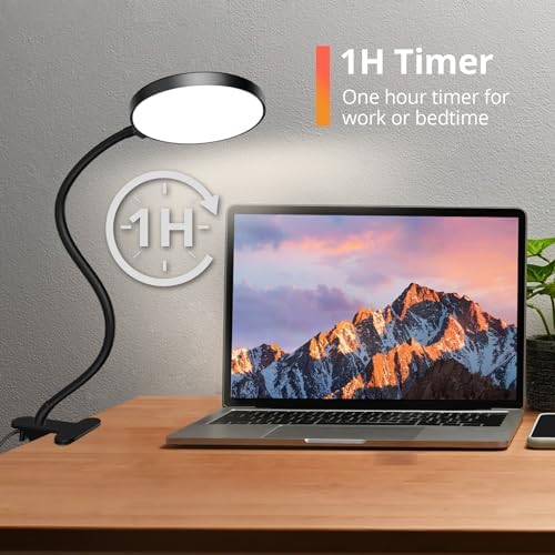 iFalarila Reading Light with Remote, LED Desk Lamp Clip on [1H Timer & Nightlight] RA>95 Dimmable Flexible Gooseneck, Reading Lamp with Clamp for Table - 3.5'' (Adapter Included)