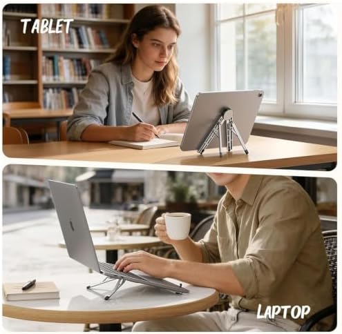 [Ultra-Slim] Foldable Portable Laptop Stand for Desk, 6 Level Height Ergonomic Laptop Riser for Business Trip Library Cafe Computer Holder fit 10-15.6" MacBook Neo Air HP Dell Lenovo - Silver