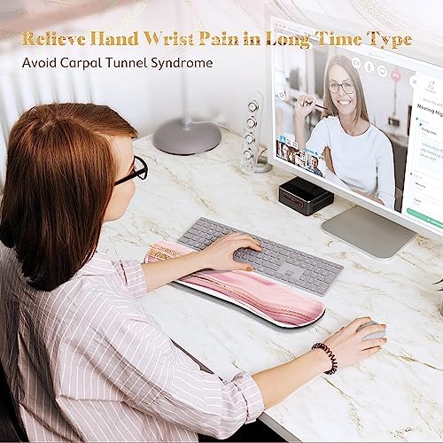 Gimars 63D High-Density Thicken Memory Foam Keyboard Wrist Rest, 17.3'' Extended Ergonomic Wrist Rest with Anti-Slip Rubber Base for Typing Pain Relief, Office, Gaming, Computer, Laptop, Pink Golden