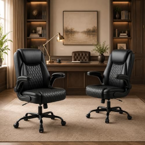 GTPLAYER Black Office Desk Chair with 90° Flip-up Arm, 2 Pack